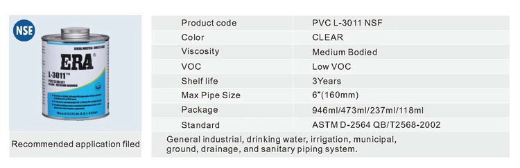 Clear PVC L-3011 NSF Solvent Cement for Plumbing Piping System Glue