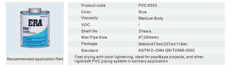 PVC 6353 Pipe Solvent Cement/Plastic Pipe Glue for Water Pipe Line